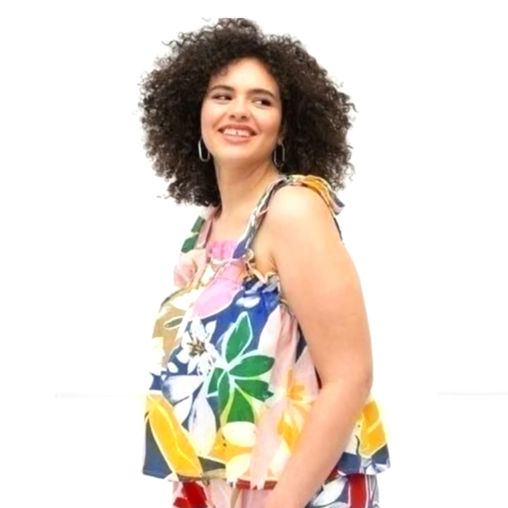 Eloquii Top Linen Blend Colorful 'Paradiso' Print Womens SIZE 20